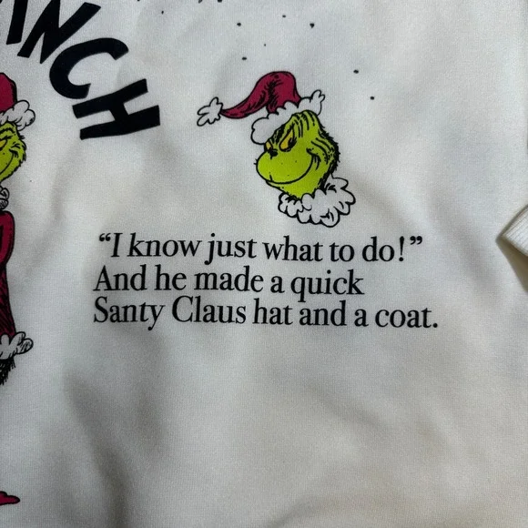 Dr Seuss The Grinch Christmas Sweatshirt Cream Graphic Pullover Mens Small 4-6 - Picture 2 of 8
